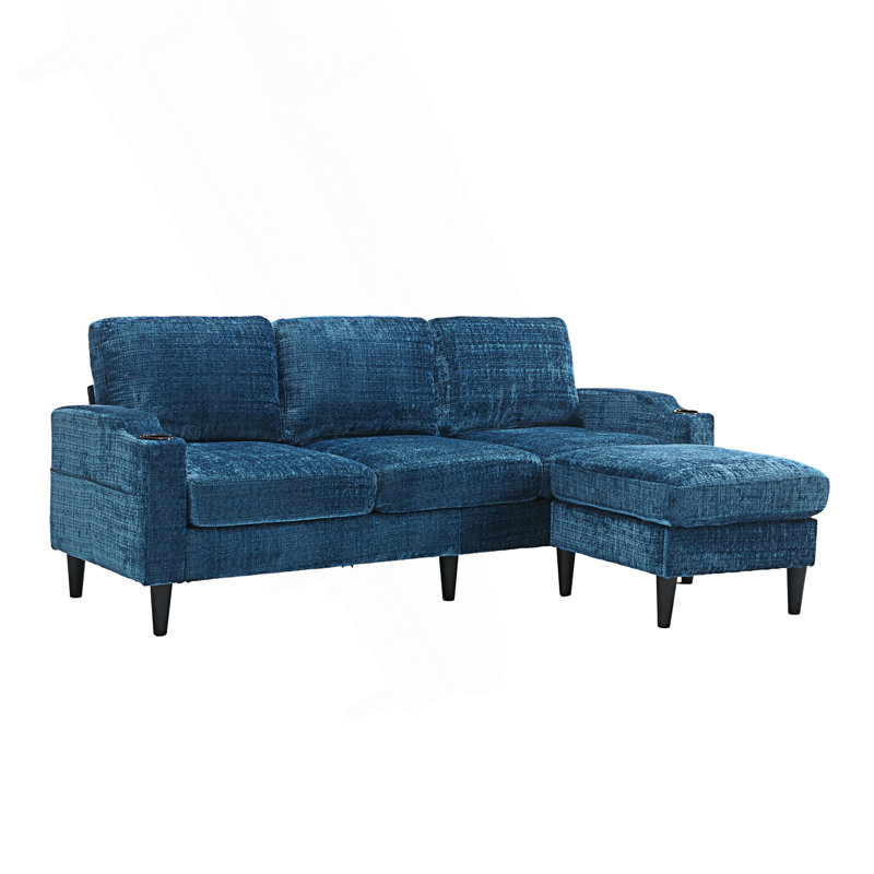 Sectional Sofa With Two Cup Holders, Teal