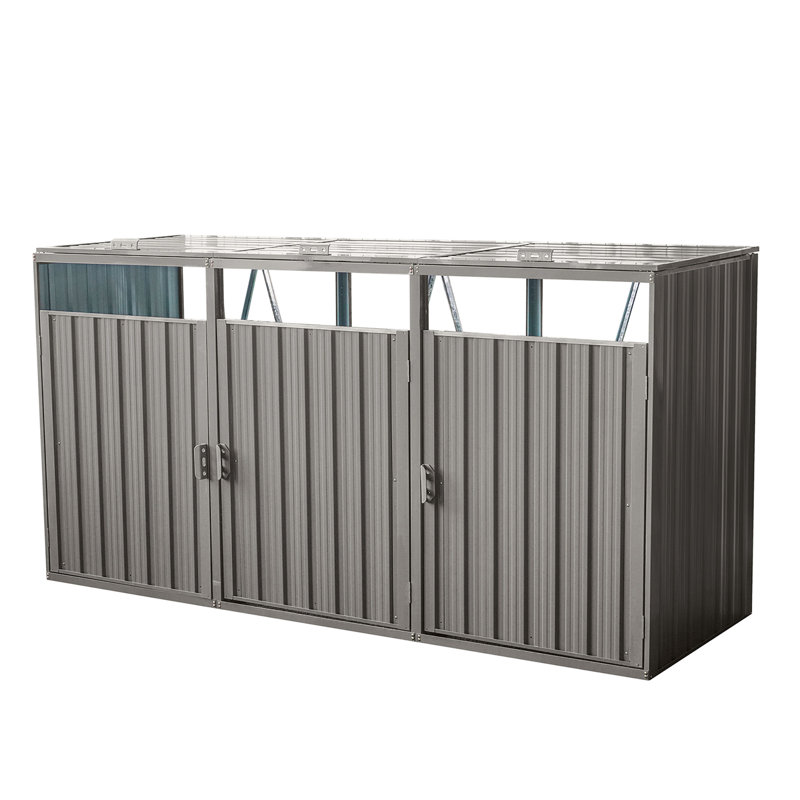 Remise à déchets grise en métal gris pour le jardin - peut accueillir 3 poubelles, une remise à poubelle facile à utiliser et à gratter, des cales en acier galvanisé et de la rouille - propre