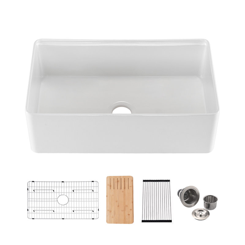 Évier de cuisine 30 po à tablier simple en argile réfractaire simple avec accessoires