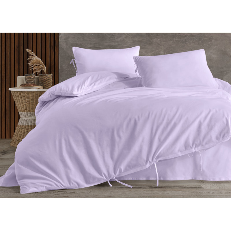 Solid Cream  Color Pollycotton104' X90' Duvet Cover Set With Two Shams, Purple, King Duvet Cover + 2 King Shams