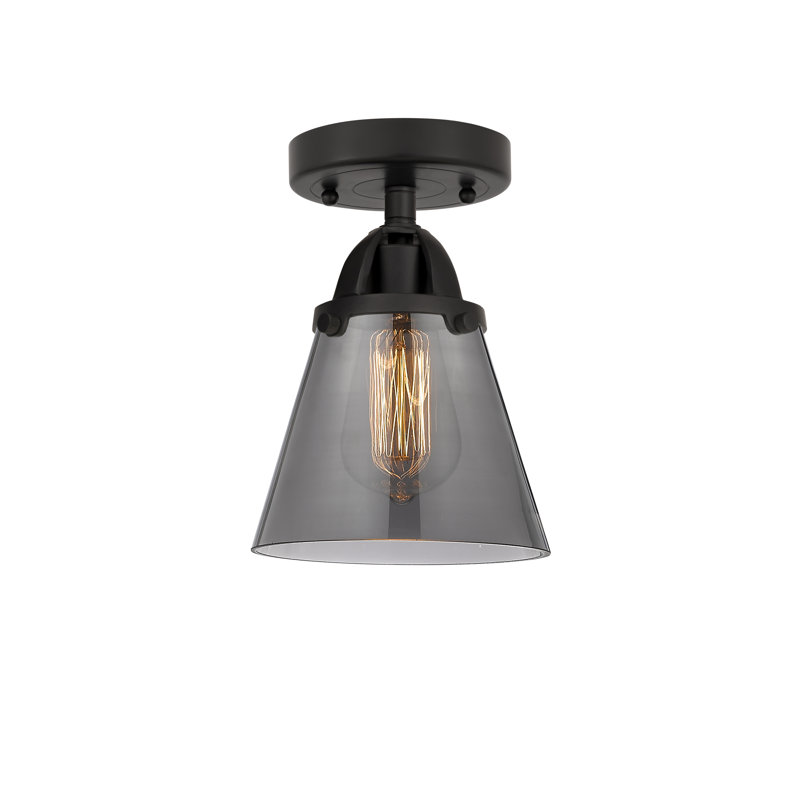 Plafonnier semi-encastré en verre à DEL, Plaqué couleur fumée, H 9,25 po x l 6,25 po x P 6,25 po, Noir mat
