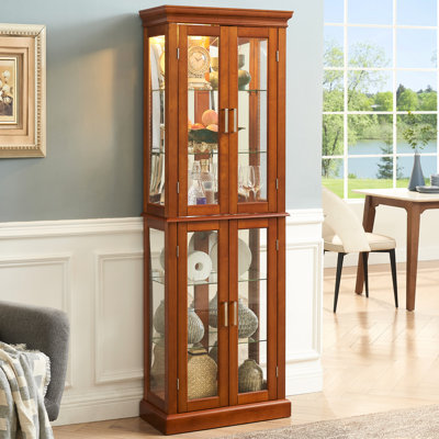Rectangular Curio Cabinet In Walnut With Adjustable Shelves And Internal - Magnetic Doors 70"H Exterior System Hardware