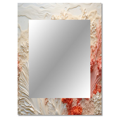 Pink And White Coastal Coral Collage V - Corals Wall Mirror, Cream Decorative Mirror, Printed Metal Art