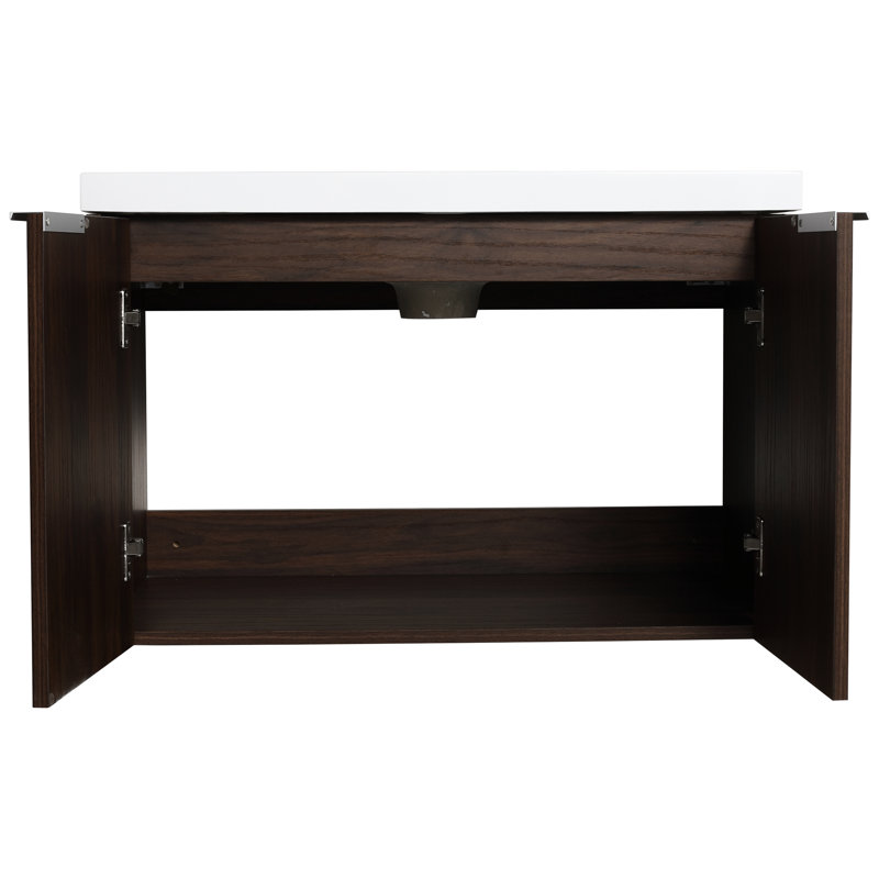 Meuble-lavabo de 72 po avec lavabo et portes à fermeture douce Moura, armoire 30 po et 12 po, armoire murale à fermeture moderne en noyer, tablettes de rangement supplémentaires
