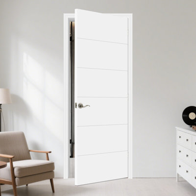 Porte affleurante en bois standard 5 lignes à noyau lisse moderne sans apprêt blanc Modern