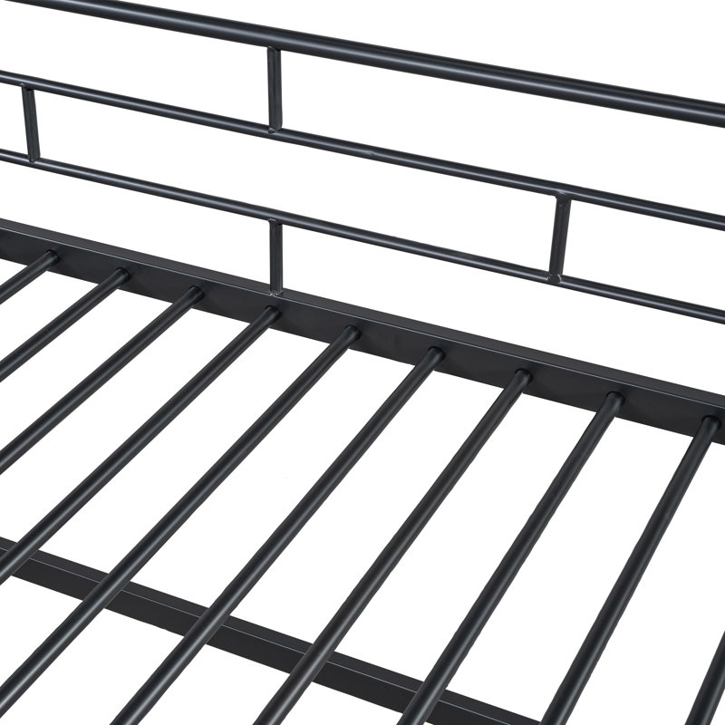 Twin Size Low Loft Bed With Stair For Kids,metal Loft Bed Frame With Storage Steps For Boys Girls, Black