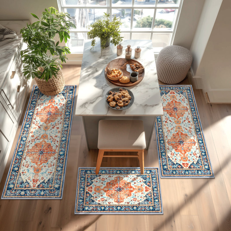 Non-Slip Kitchen Mat Runner Rug(Set of 3), Orange