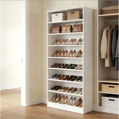9 Tier Shoe Cabinet, Heavy Duty Wood Shoe Storage Cabinet, Freestanding Tall Shoe Cabinet with Adjustable Shelves & Open Storage for Entryway, Hallway, Living Room, Cloakroom