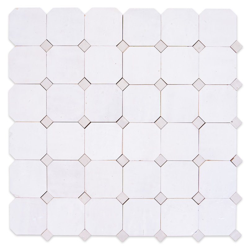 Contemporary Zellige Panels, 12" X 12" X 1/2", Terracotta With Dusty Blue Accents, White/Off White