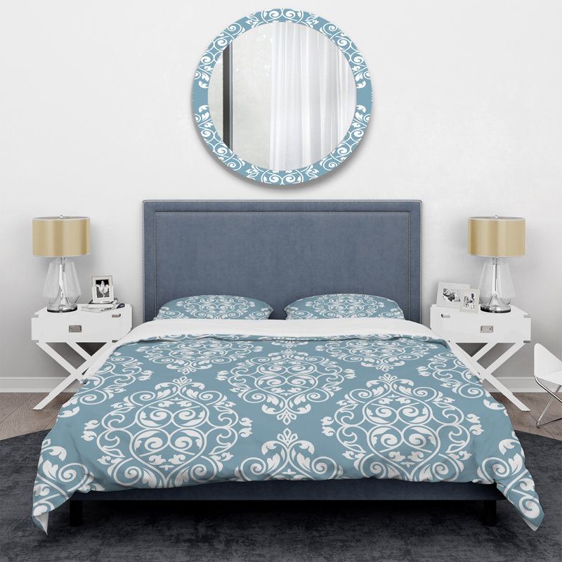 Damas blanc - ensemble de housse de couette abstrait - microfibre de polyester