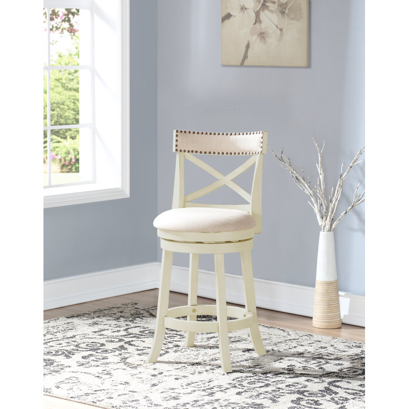 Kopasz Swivel Stool, Antique White 1, Counter Stool (24” Seat Height)