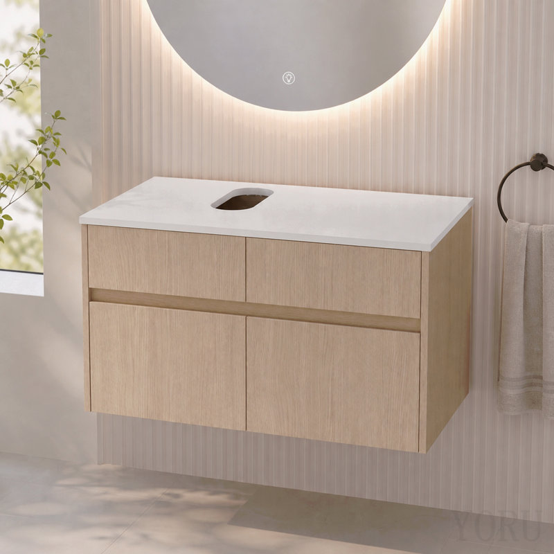 Meuble-lavabo mural de 32 (31-1/2) pouces, 2 portes à fermeture douce et 1 tiroir, emballage amovible, panneaux de particules (meuble-lavabo seulement, sans lavabo)