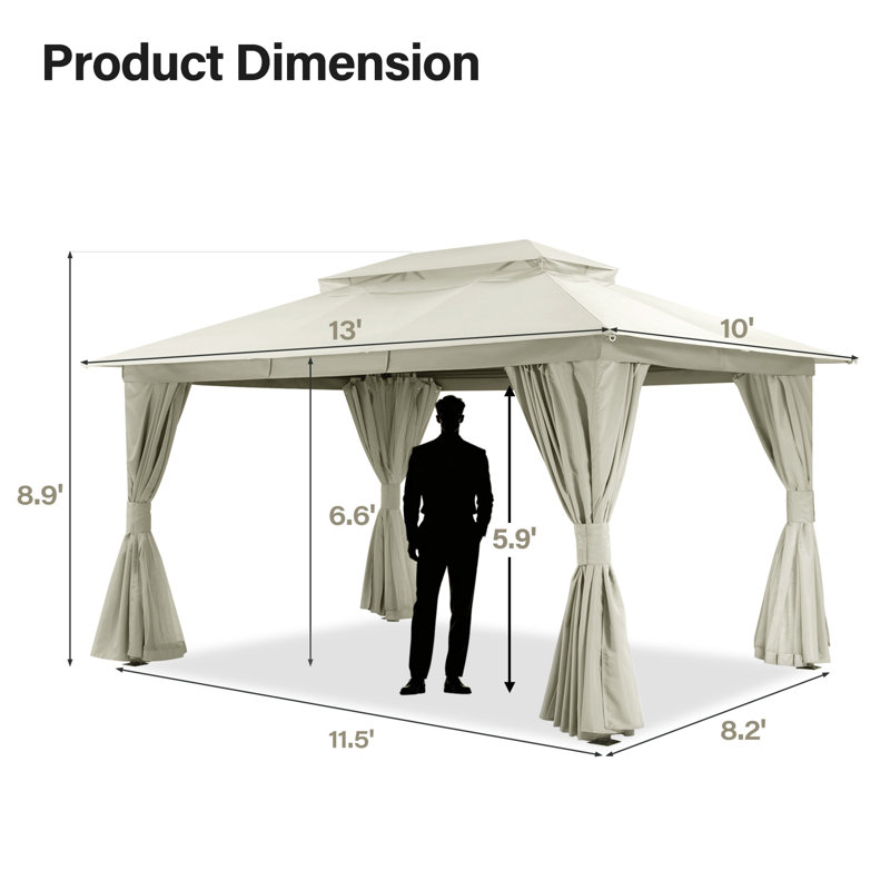 Yardgrace 13'X10' Soft-top Double-Roofed Steel Patio Gazebo, White