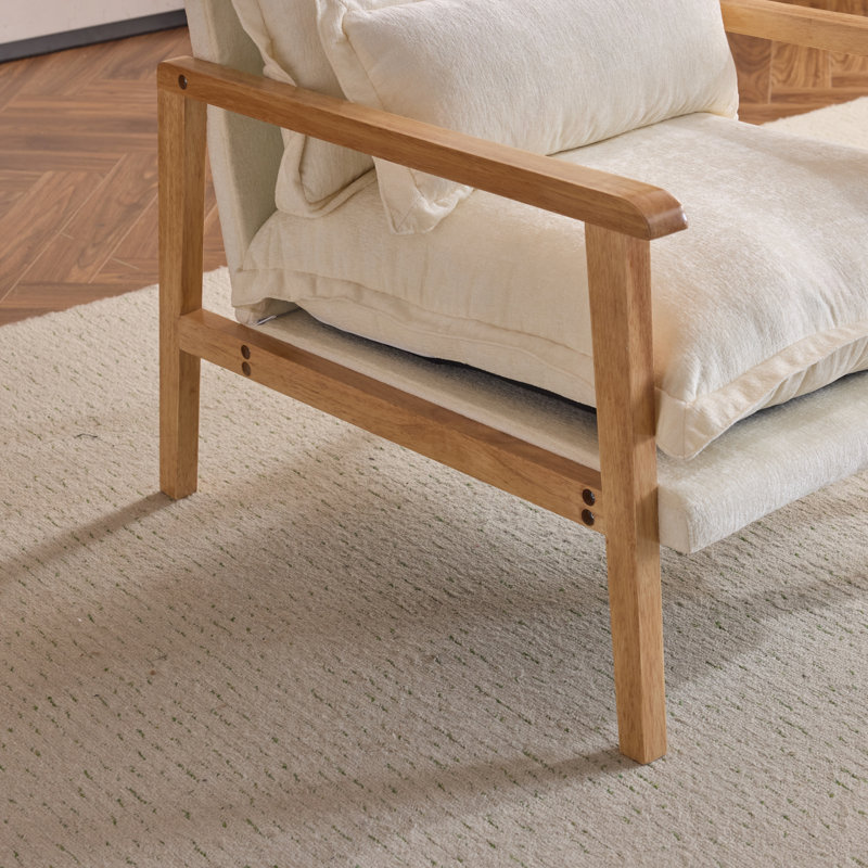 Masson Chenille Accent Chair Armchair With Pillow, Beige Chenille