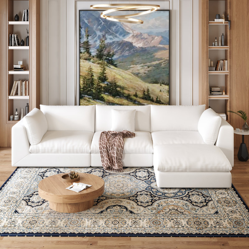 121.6''  4 Piece Cloud Sectional Modular Sofa with Ottoman, Off White Linen