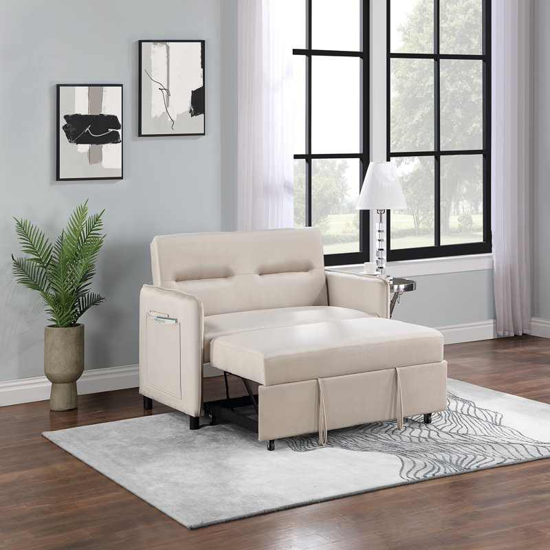 57.1'' Upholstered Sleeper Sofa, Beige Microfiber