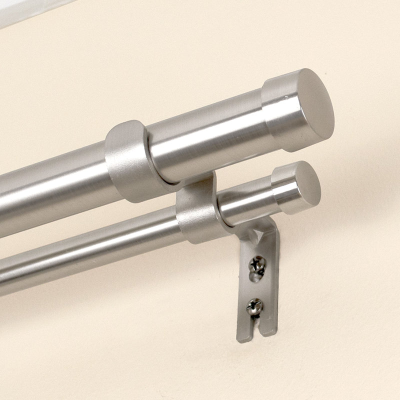 Tringle à rideaux double réglable en acier Ernstine, Nickel brossé plaqué