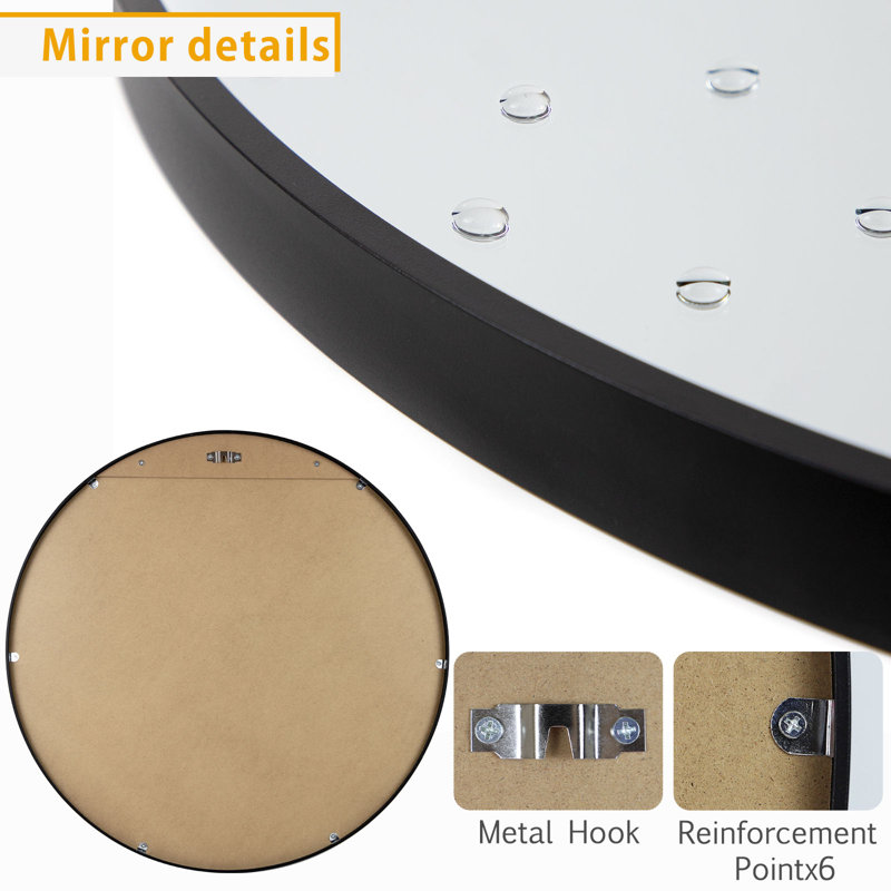 Miroir 24 po argenté, 36 po x 36 po, Noir