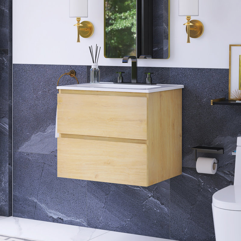 24 po Meuble-lavabo mural à simple cuve W, Jaune