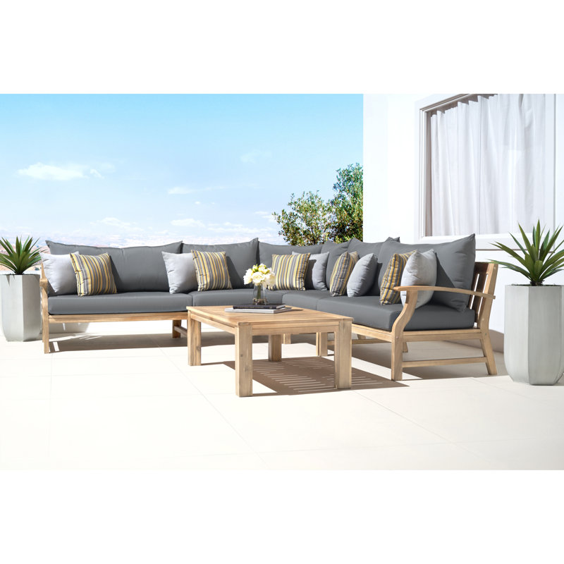 Paulet 6 Piece Sectional Seating Group With Sunbrella Cushion Covers, Canvas Charcoal Sunbrella® Canvas