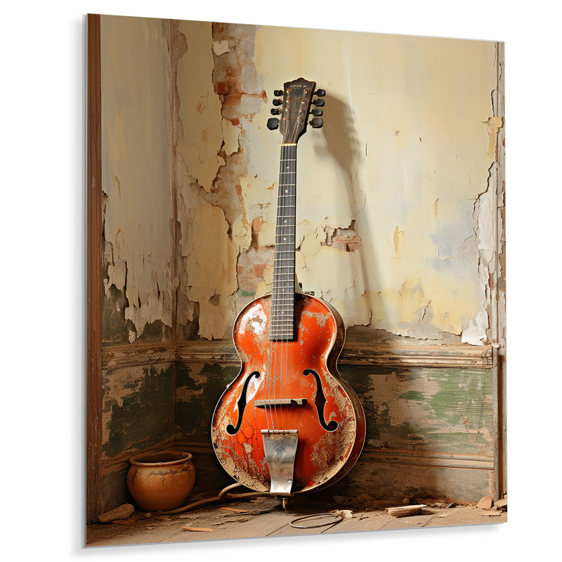 Vintage Guitar Melody II - Music Metal Wall Art, 32" H x 16" W x 1" D