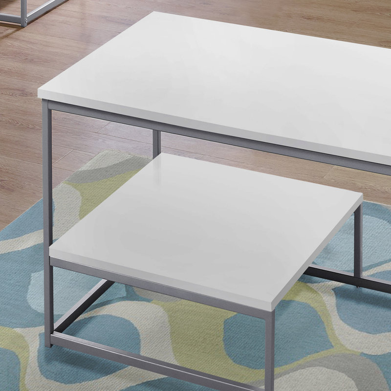 Ensemble de 3 tables basses en stratifié brun et métal noir, White Top/Gray Base