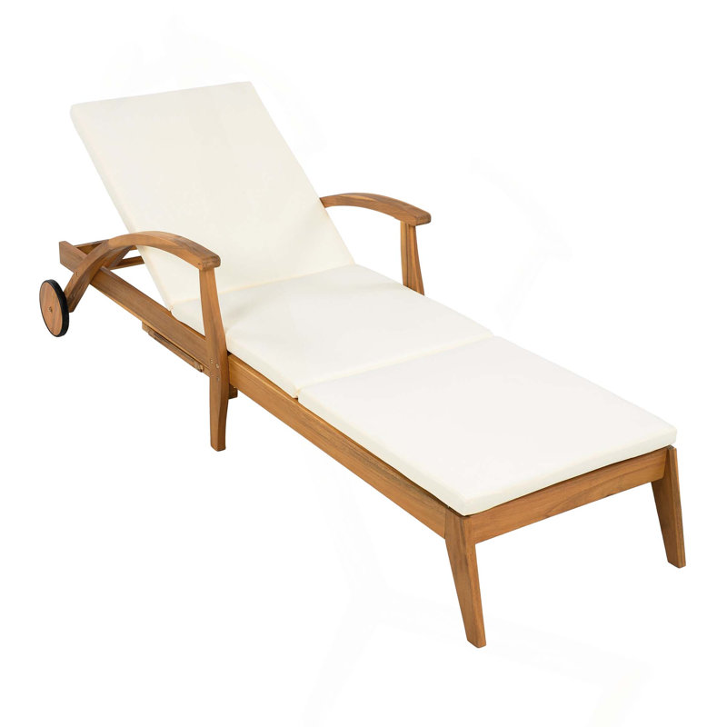 Chaise longue inclinable en bois d'acacia avec dossier réglable à 4 positions et support robuste