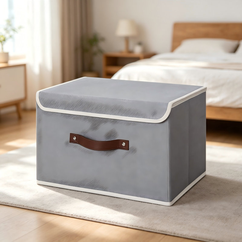 Fabric Storage Boxes With Handles, Large Gray, Foldable Design, Suitable For Home Storage. Set Of 4., Gray
