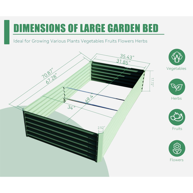 6X3X1.5Ft Galvanized Raised Garden Bed, Green