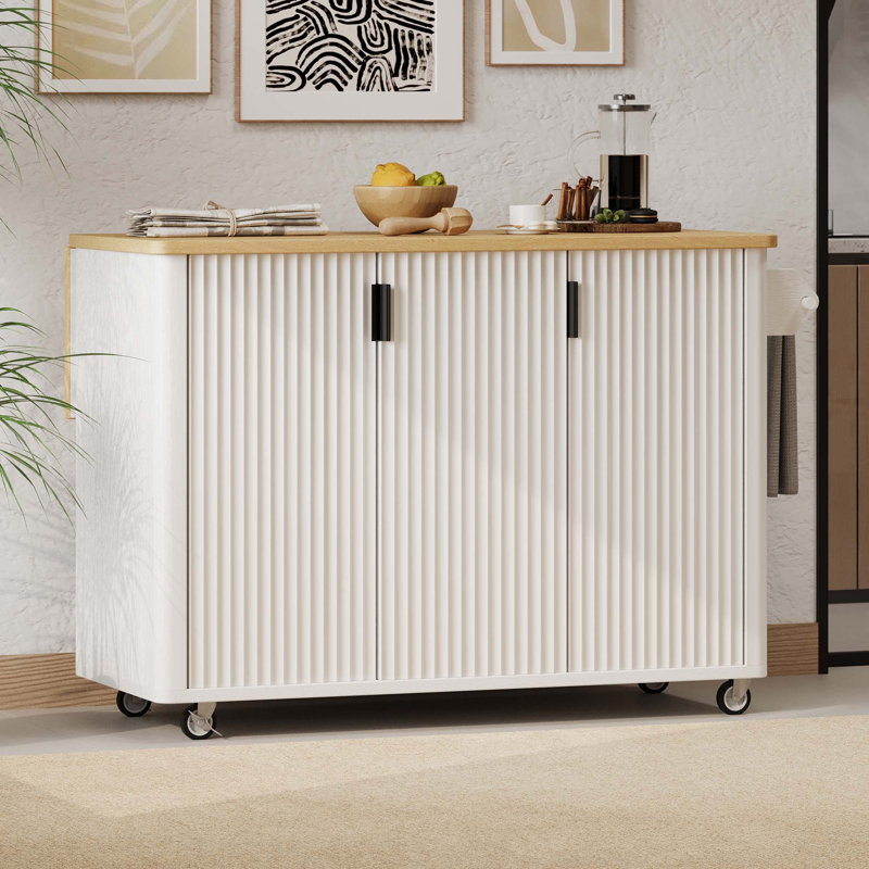 Îlot de cuisine cannelé de 51 po avec abattant, Blanc