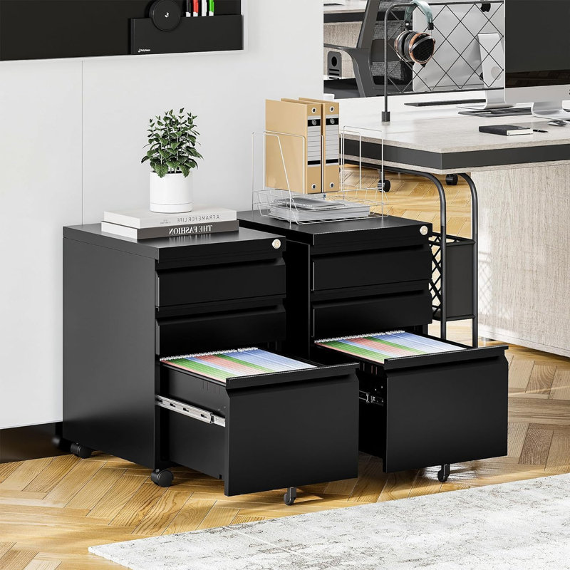 3 Drawer File Cabinet, with 4 Wheels, Capacity 120 Lb, Locking File Cabinet- for A4, Letter-Head, Legal-Size Folders - for Office&Study