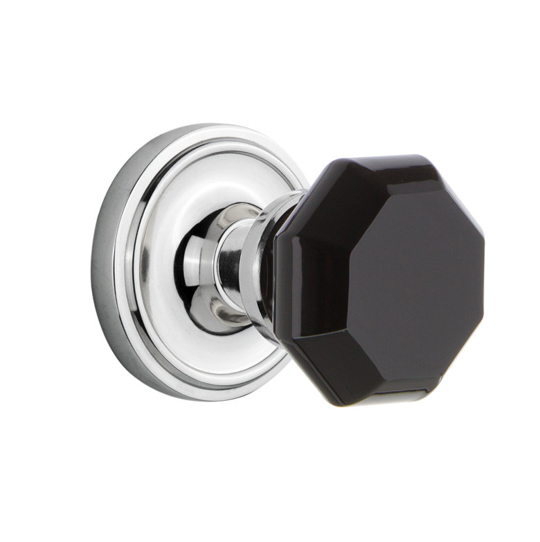 Rosette classique avec bouton de porte Waldorf noir, Chrome brillant, 2 3/8 po