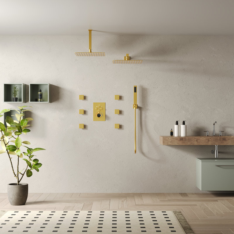  Système de pomme de douche thermostatique double, robinet de douche à pluie haute pression 12 "avec douchette et jet pour le corps