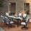 Ensemble repas d'extérieur 7 pièces, chaises fixes et chaises berçantes pivotantes avec coussins moelleux de 2,8 po, table spacieuse de 63 po x 35 po avec trou pour parasol 2,4 po pour la pelouse, noir et gris