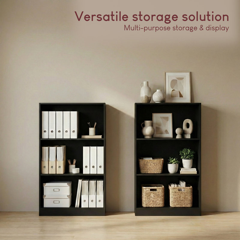 142cm H x 60cm W Standard Bookcase, Black, (3 Shelves) 109cm H x 60cm W x 24cm D