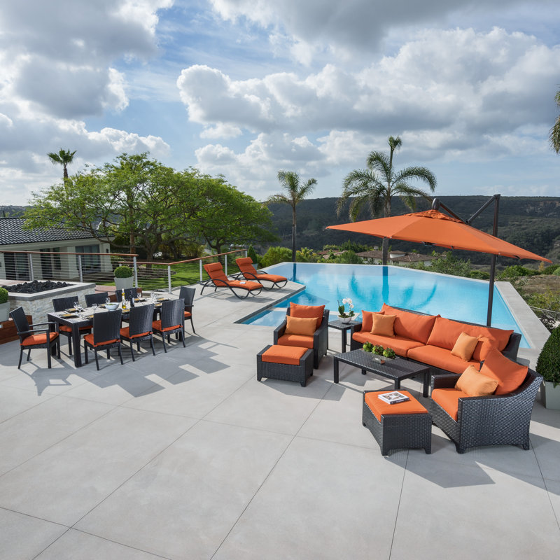 Fionnula 15 - Person Patio Conversation Set with Cushions, Spectrum Cayenne Sunbrella® Plainweave