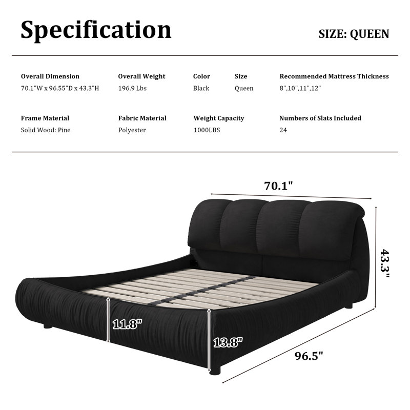 Lit-bateau tapissier Henness, Grand, Noir