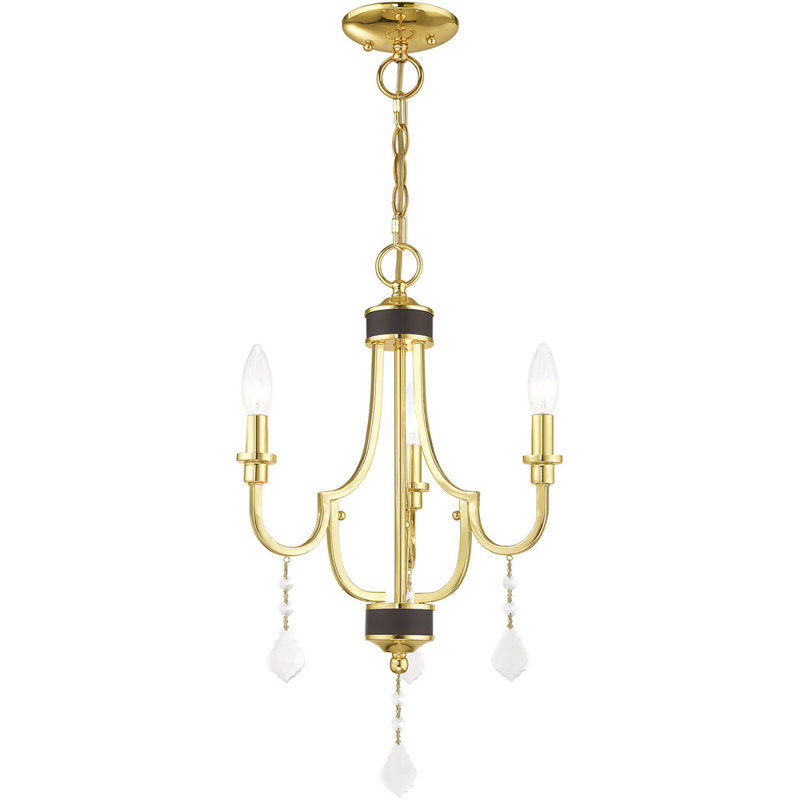 Lustre classique à 3 lumières de style bougie, Laiton poli