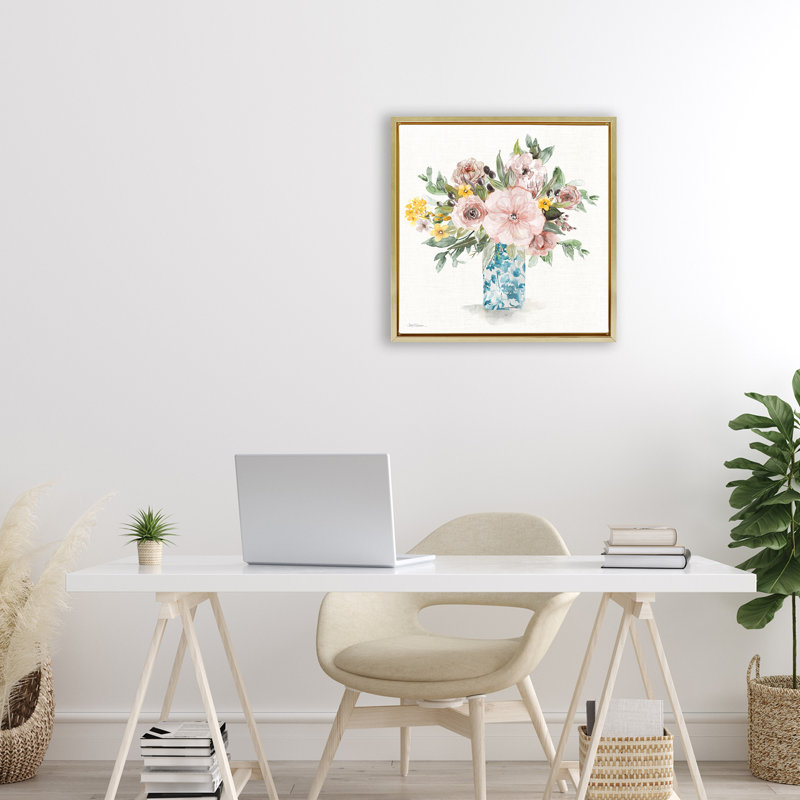 Cadre flottant Summer Chinoiserie, par Carol Robinson, H 18 po x l 18 po, Cadre flottant métallique doré