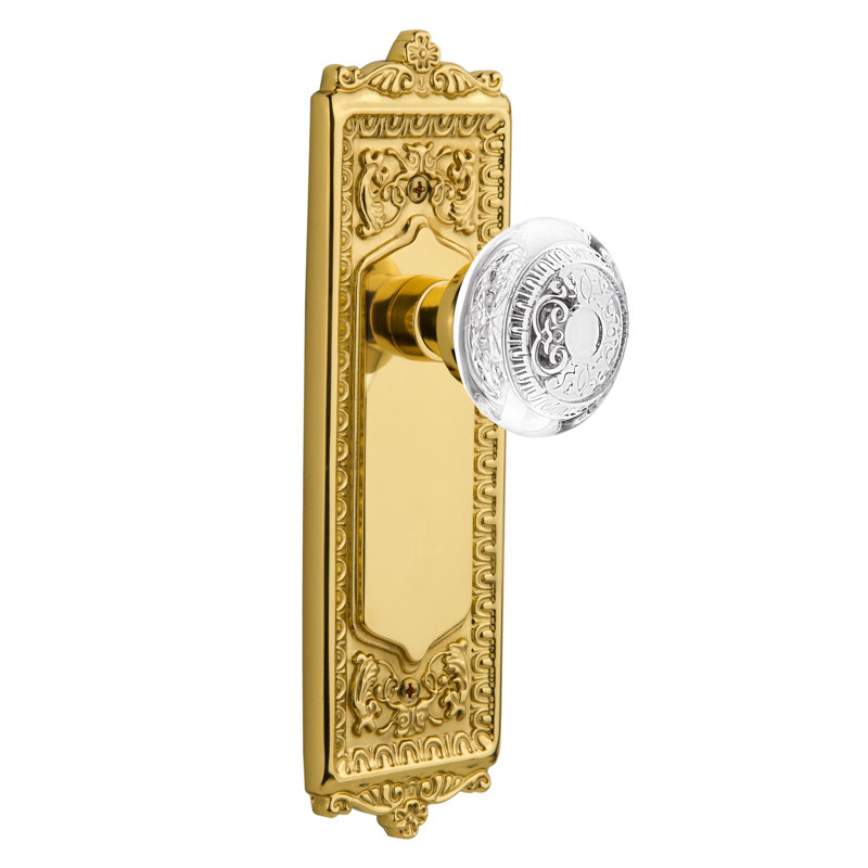Egg & Dart Plate with Crystal Egg & Dart Knob, Polished Brass