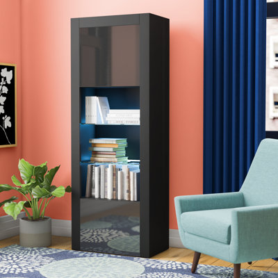 Casey-May 25" Bookcase with LED Lighting, Glass Shelves, Glass Doors