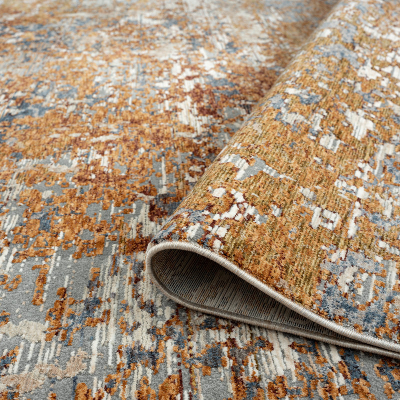 Arrika Floral Area Rug in Blue, Blues/Rust Tones, Rectangle 2' x 3'