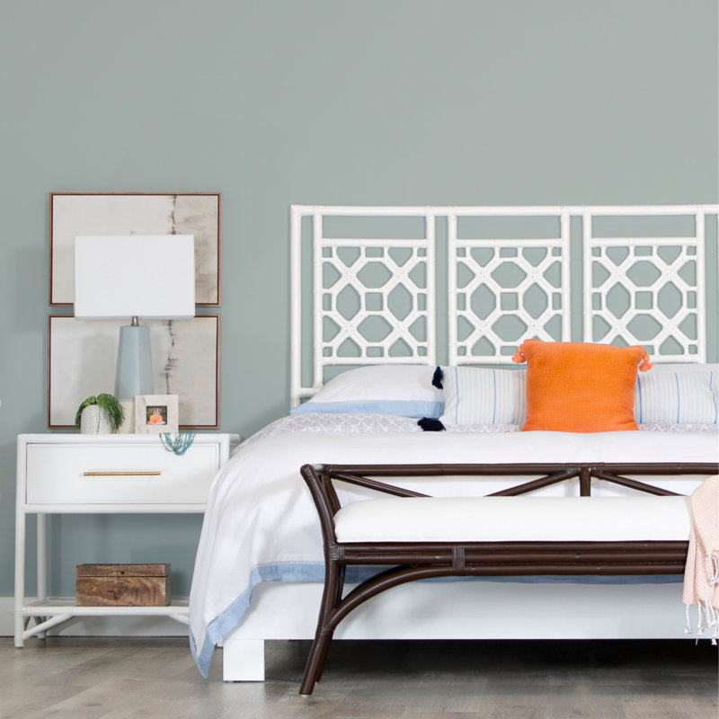 Lattice Back Open-Frame Rattan Headboard, King, Sunflower Yellow