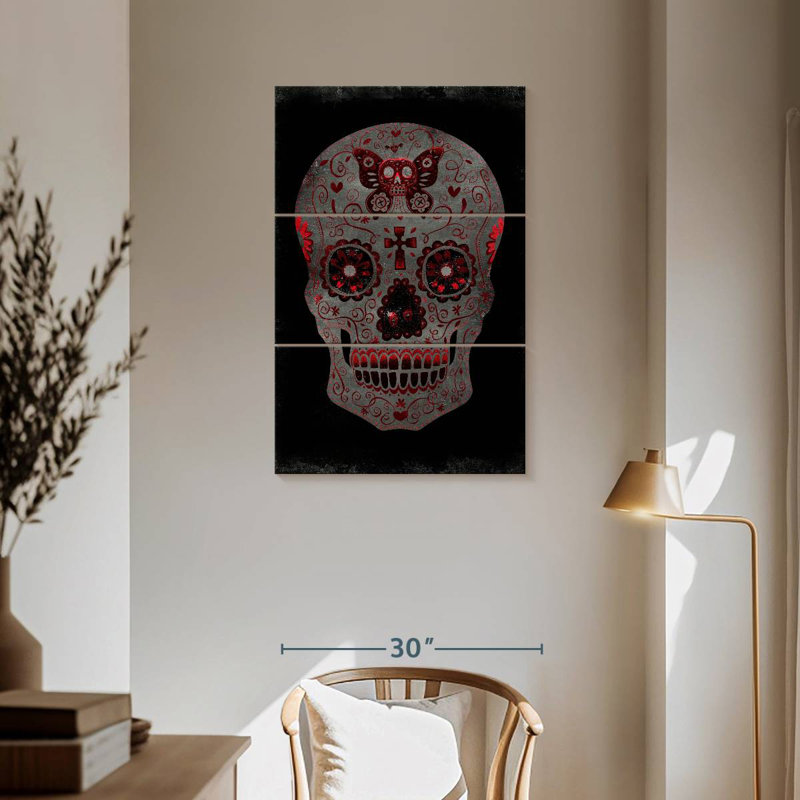 Lelend, jour des morts en rouge, H 57 po x l 36 po