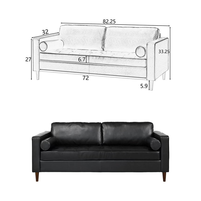 Canapé 3 places Modern Pu, Noir, noir, noir, noir