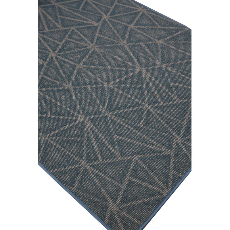 Tapis raffiné à imprimé raffiné bleu, Demi-cercle 6 pi 6 po x 12 pi