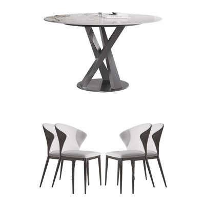 Italian Very Simple Rock Plate Round Table Pedestal Dining Set