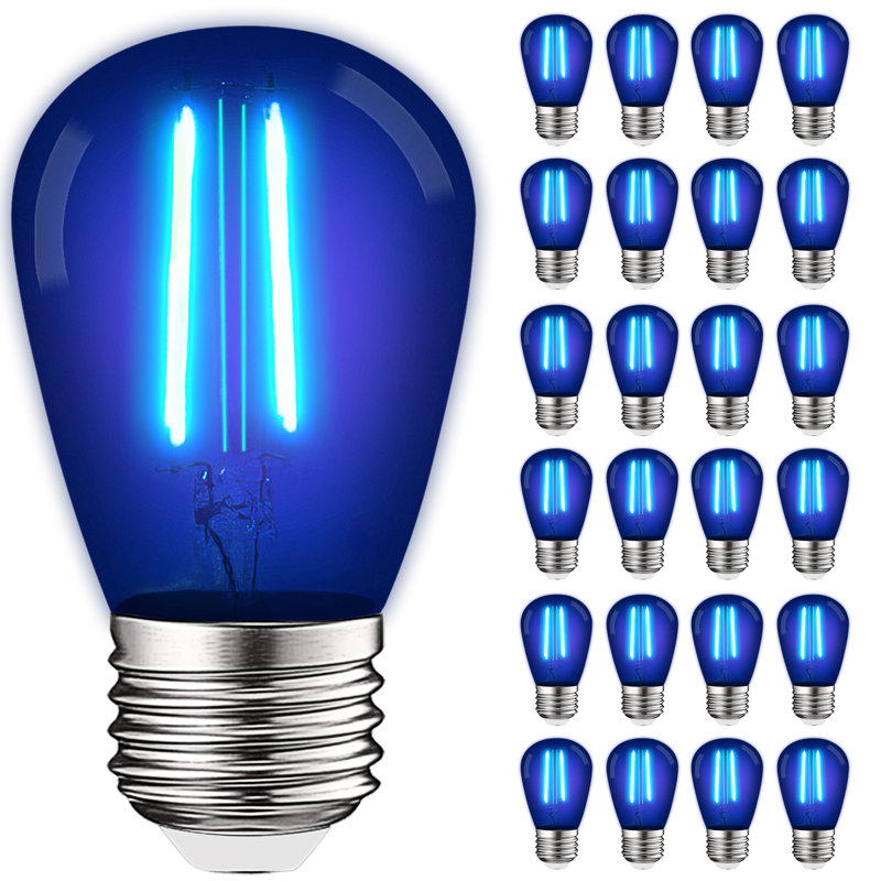 Luxrite 24-Pack S14 Edison LED Blue Light Bulb 0.5W Coloured LED Bulbs For Outdoor String Lights UL Listed E26 Base Indoor Outdoor