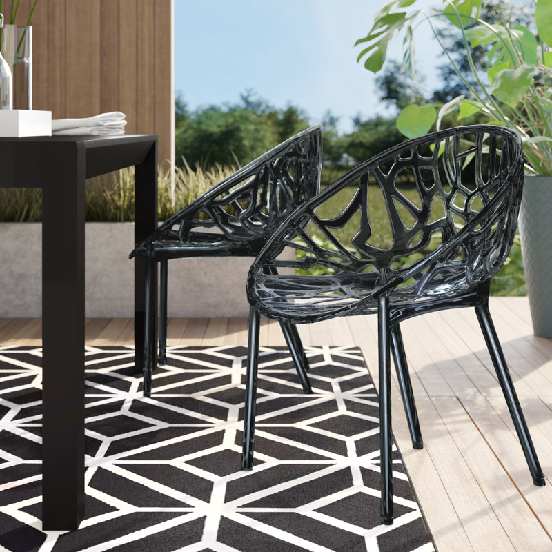 Metrocles Stacking Patio Dining Side Chair, Transparent Black