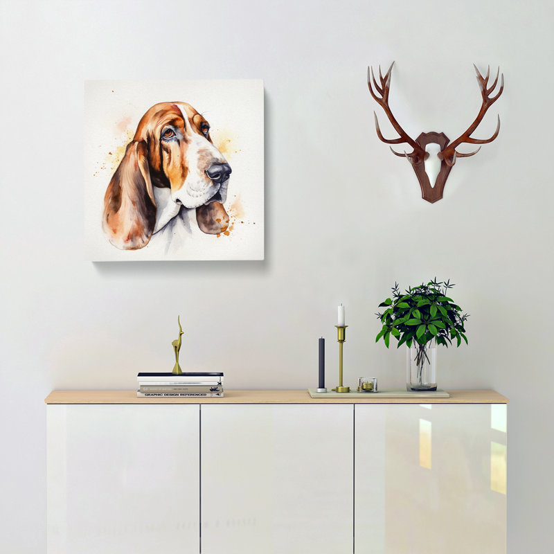 Basset Hound Watercolour No.1 - Print, 50cm H x 50cm W x 3cm D